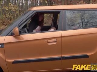 Fake Driving School gorgeous British Redhead Lenina Crowne sex film in a Car
