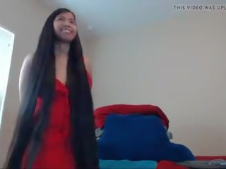 Attractive Long Haired Asian Striptease and Hairplay: HD sex 6a