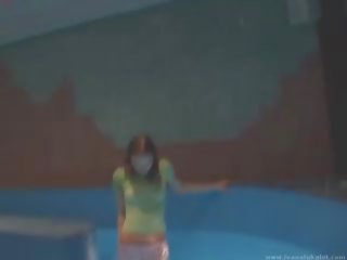 Thin daughter mastrubating in pool