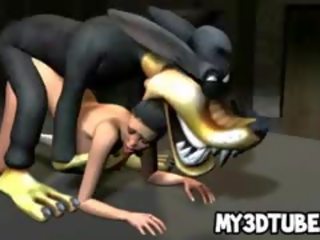 Excellent 3D Cartoon Brunette beauty Gets Fucked By A Wolf